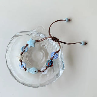 Starfish Ceramic Button Heart Knot Long Bracelet Necklace