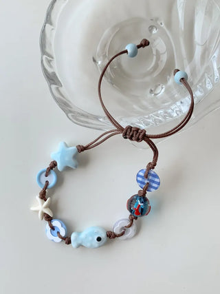 Starfish Ceramic Button Heart Knot Long Bracelet Necklace