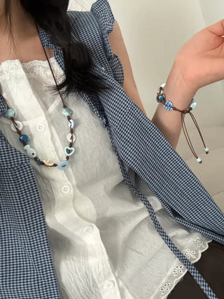 Starfish Ceramic Button Heart Knot Long Bracelet Necklace