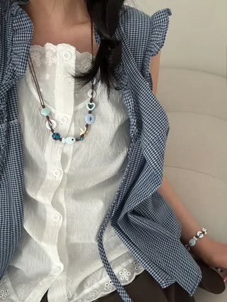 Starfish Ceramic Button Heart Knot Long Bracelet Necklace