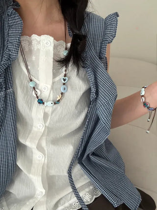 Starfish Ceramic Button Heart Knot Long Bracelet Necklace