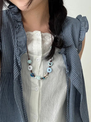 Starfish Ceramic Button Heart Knot Long Bracelet Necklace