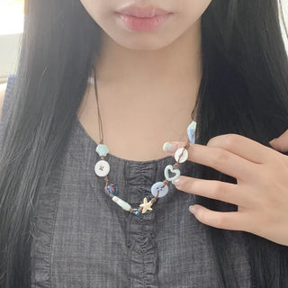 Starfish Ceramic Button Heart Knot Long Bracelet Necklace