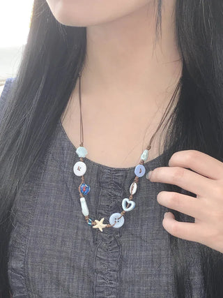 Starfish Ceramic Button Heart Knot Long Bracelet Necklace
