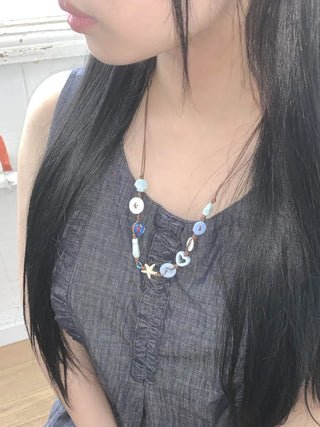 Starfish Ceramic Button Heart Knot Long Bracelet Necklace