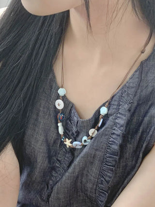 Starfish Ceramic Button Heart Knot Long Bracelet Necklace