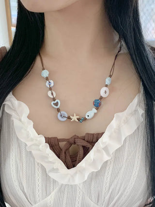 Starfish Ceramic Button Heart Knot Long Bracelet Necklace