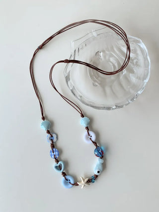 Starfish Ceramic Button Heart Knot Long Bracelet Necklace