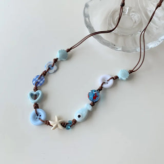 Starfish Ceramic Button Heart Knot Long Bracelet Necklace