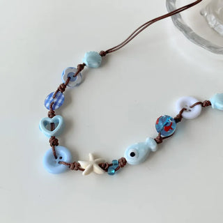 Starfish Ceramic Button Heart Knot Long Bracelet Necklace