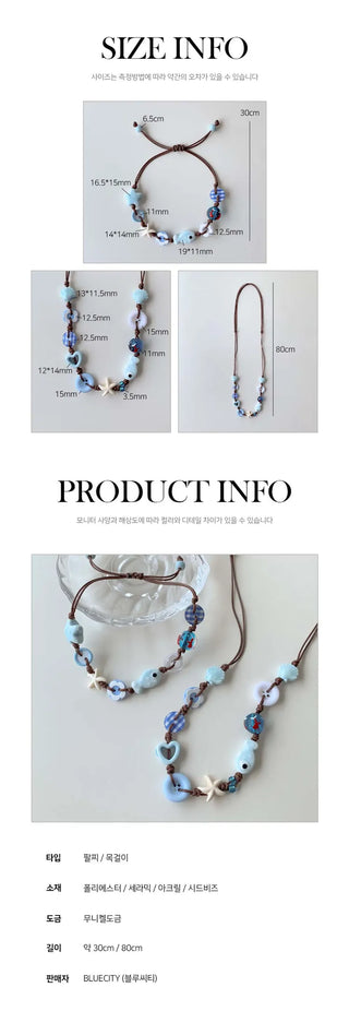 Starfish Ceramic Button Heart Knot Long Bracelet Necklace