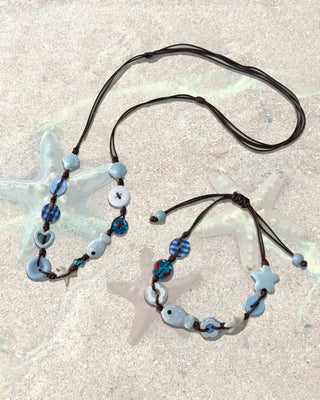 Starfish Ceramic Button Heart Knot Long Bracelet Necklace