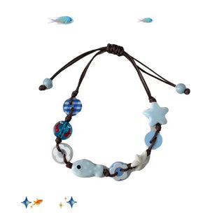 Starfish Ceramic Button Heart Knot Long Bracelet Necklace