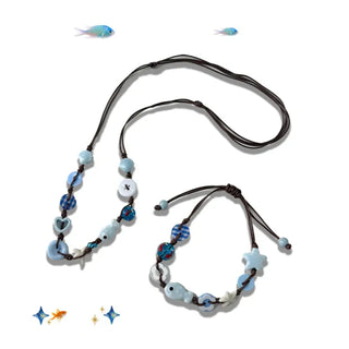 Starfish Ceramic Button Heart Knot Long Bracelet Necklace