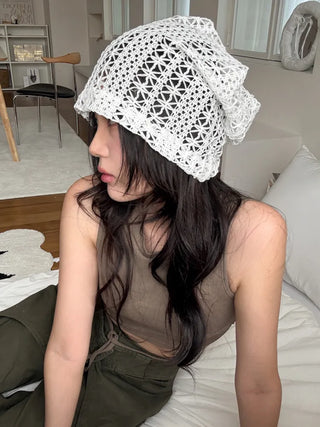Net See-through Mesh Flower Lace Beanie Collection