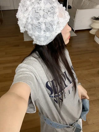 Net See-through Mesh Flower Lace Beanie Collection