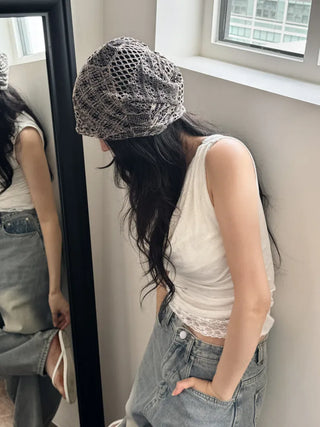 Net See-through Mesh Flower Lace Beanie Collection