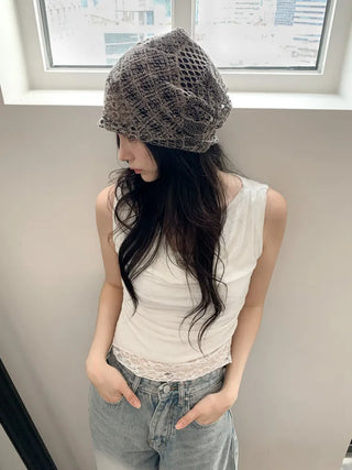 Net See-through Mesh Flower Lace Beanie Collection