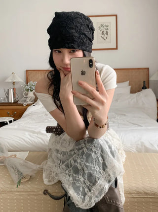 Net See-through Mesh Flower Lace Beanie Collection