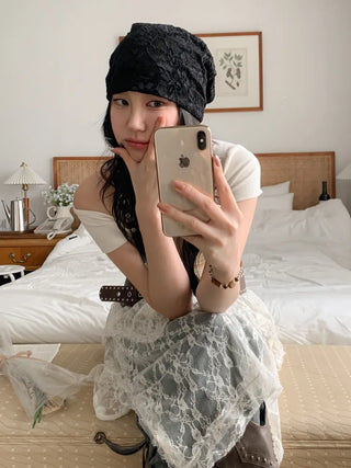 Net See-through Mesh Flower Lace Beanie Collection