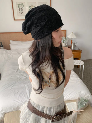 Net See-through Mesh Flower Lace Beanie Collection
