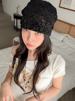 Net See-through Mesh Flower Lace Beanie Collection