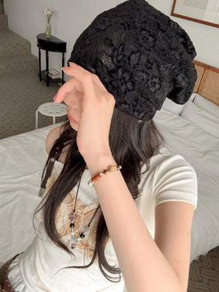 Net See-through Mesh Flower Lace Beanie Collection