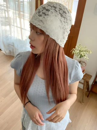 Net See-through Mesh Flower Lace Beanie Collection