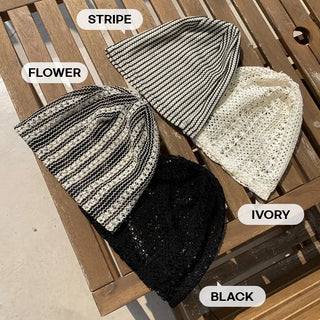 Net See-through Mesh Flower Lace Beanie Collection
