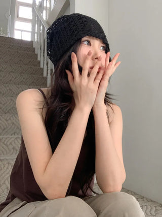 Net See-through Mesh Flower Lace Beanie Collection