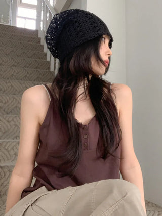 Net See-through Mesh Flower Lace Beanie Collection