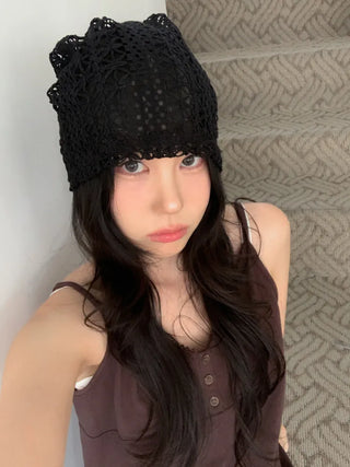 Net See-through Mesh Flower Lace Beanie Collection