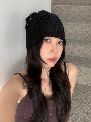 Net See-through Mesh Flower Lace Beanie Collection