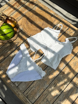 Punched Frill Lace Ribbon Tie Two-Piece Bikini Swimsuit