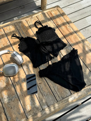 Punched Frill Lace Ribbon Tie Two-Piece Bikini Swimsuit