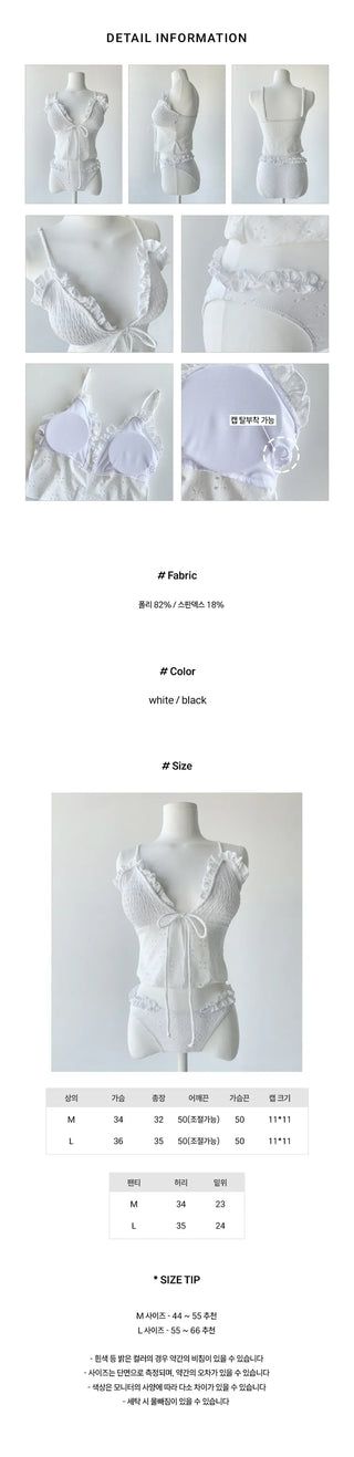 Punched Frill Lace Ribbon Tie Two-Piece Bikini Swimsuit