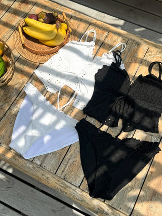 Punched Frill Lace Ribbon Tie Two-Piece Bikini Swimsuit