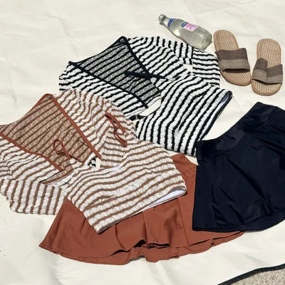 Split Stripe Skirt Set Bikini Swimsuit