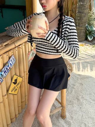 Split Stripe Skirt Set Bikini Swimsuit
