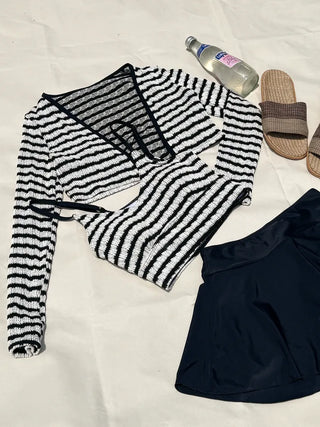 Split Stripe Skirt Set Bikini Swimsuit