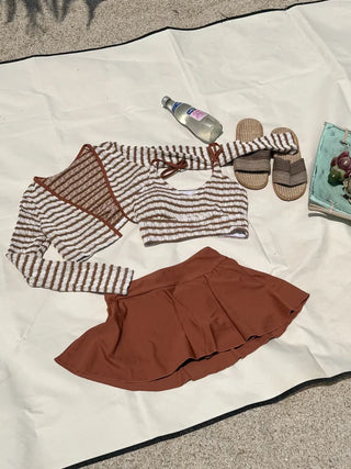 Split Stripe Skirt Set Bikini Swimsuit