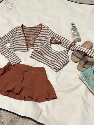 Split Stripe Skirt Set Bikini Swimsuit