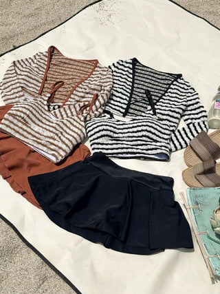 Split Stripe Skirt Set Bikini Swimsuit