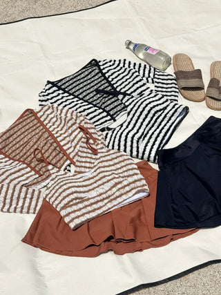 Split Stripe Skirt Set Bikini Swimsuit
