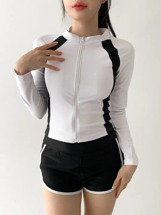 God Line UV Protection Long Sleeve Zip-Up Rash Guard Swimsuit