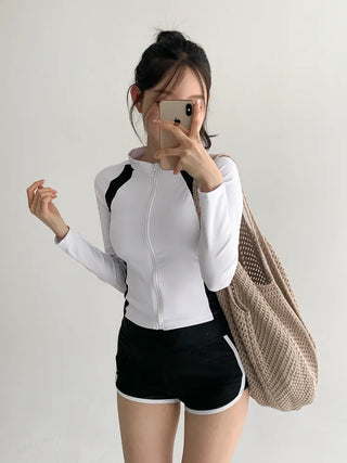 God Line UV Protection Long Sleeve Zip-Up Rash Guard Swimsuit