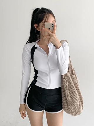 God Line UV Protection Long Sleeve Zip-Up Rash Guard Swimsuit
