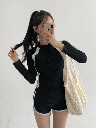 God Line UV Protection Long Sleeve Zip-Up Rash Guard Swimsuit