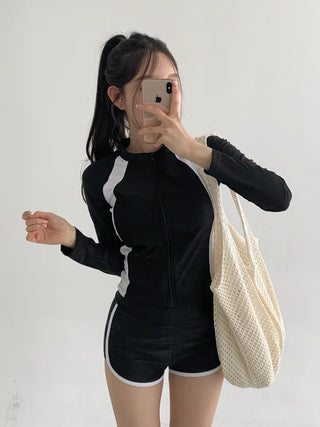 God Line UV Protection Long Sleeve Zip-Up Rash Guard Swimsuit