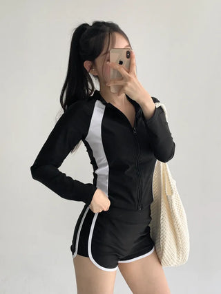 God Line UV Protection Long Sleeve Zip-Up Rash Guard Swimsuit